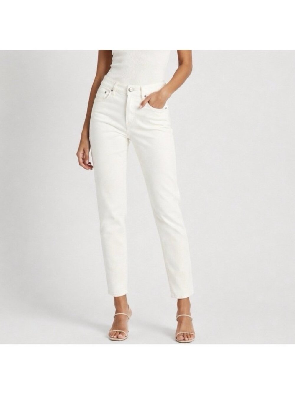 Closed Authentic Baker Solid White Distressed Mid Rise Skinny Jeans Italy 27